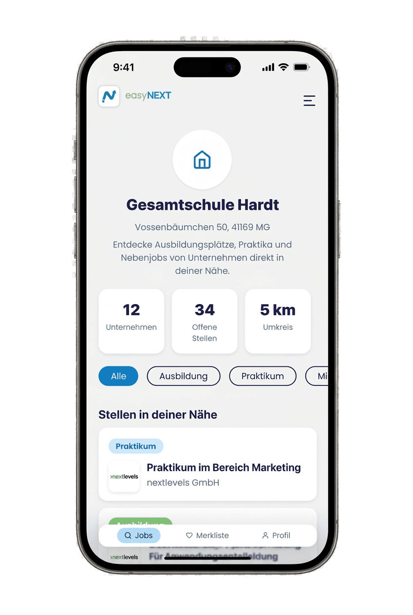 easyNEXT App – Schulübersicht mit offenen Stellen